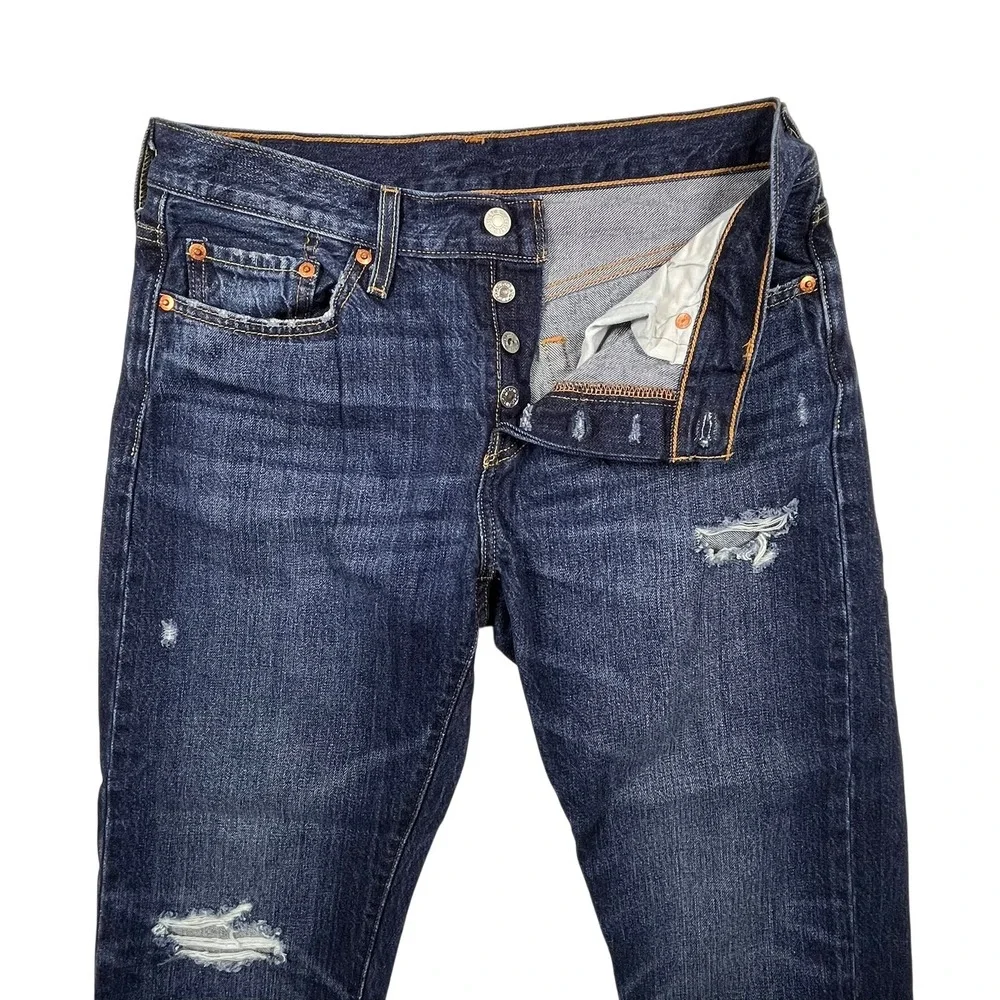 Levi's 501 T Tapered Jeans Men's 31x28 Dark Wash Distressed Denim Button Fly